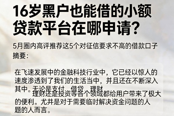 16岁黑户也能借的小额贷款平台在哪申请?5月圈内高评推荐这5个对征信要求不高的借款口子