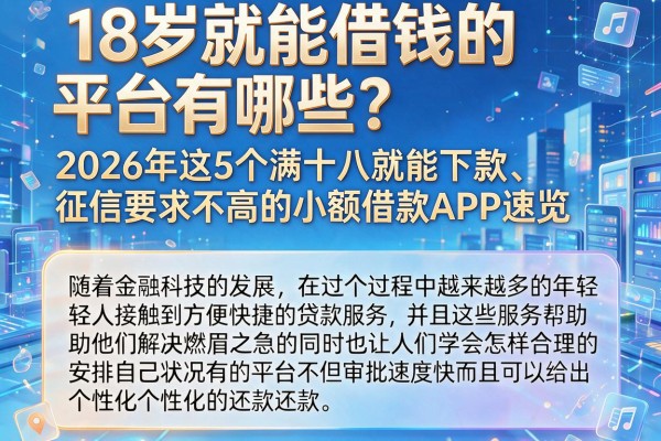 18岁就能借钱的平台有哪些?2026年这5个满十八就能下款、征信要求不高的小额借款APP速览