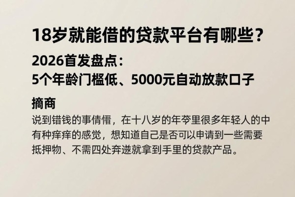 18岁就能借的贷款平台有哪些?2026首发盘点:5个年龄门槛低、5000元自动放款口子