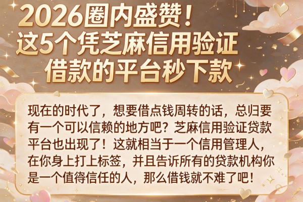 2026圈内盛赞！这5个凭芝麻信用验证借款的平台秒下款