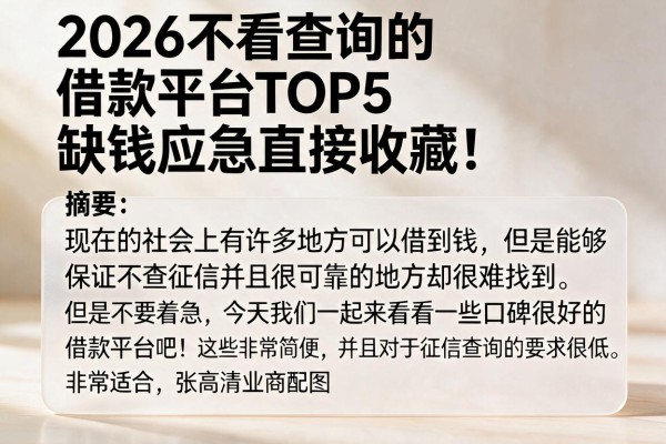 2026不看查询的借款平台TOP5,缺钱应急直接收藏!