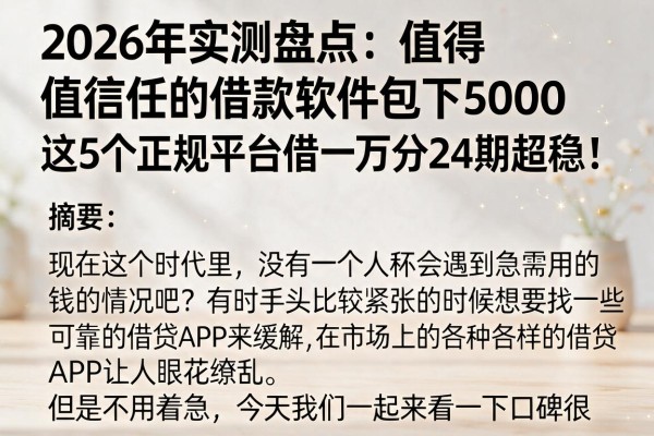 2026年实测盘点:值得信任的借款软件包下5000,这5个正规平台借一万分24期超稳!