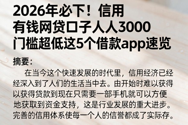 2026年必下!信用有钱网贷口子人人3000,门槛超低这5个借款app速览