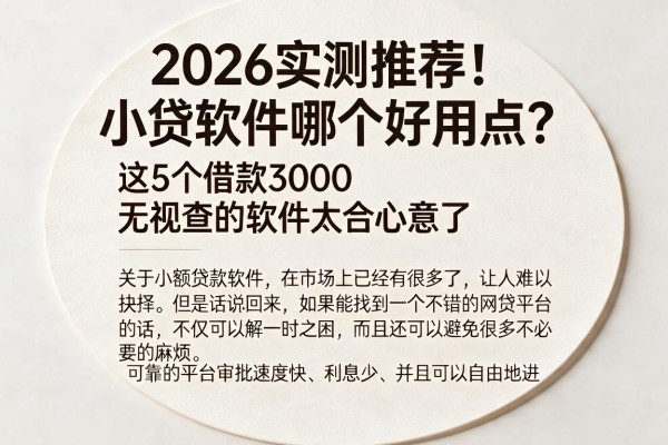 2026实测推荐！小贷软件哪个好用点？这5个借款3000无视查的软件太合心意了