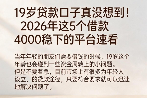 19岁贷款口子真没想到!2026年这5个借款4000稳下的平台速看