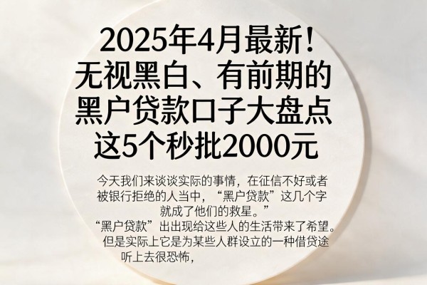 2025年4月最新！无视黑白、有前期的黑户贷款口子大盘点，这5个秒批2000元