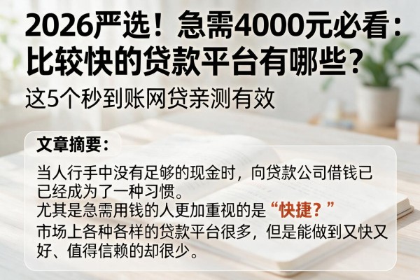 2026严选!急需4000元必看:比较快的贷款平台有哪些?这5个秒到账网贷亲测有效