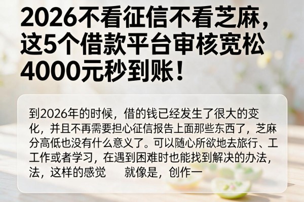 2026不看征信不看芝麻,这5个借款平台审核宽松,4000元秒到账!