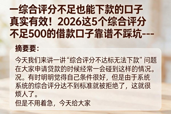 --综合评分不足也能下款的口子真实有效！2026这5个综合评分不足500的借款口子靠谱不踩坑--