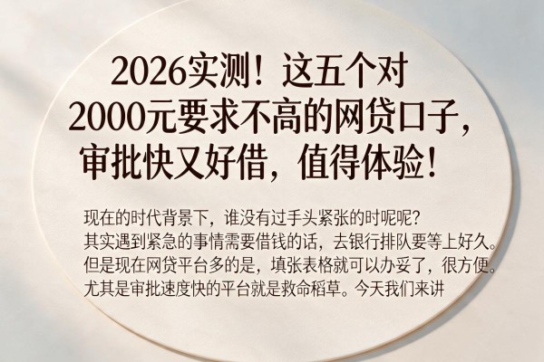 2026实测!这五个对2000元要求不高的网贷口子,审批快又好借,值得体验!