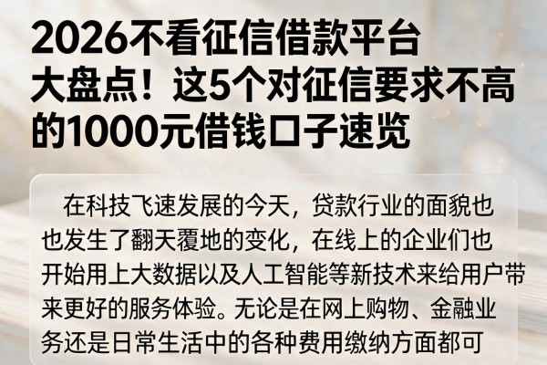 2026不看征信借款平台大盘点!这5个对征信要求不高的1000元借钱口子速览