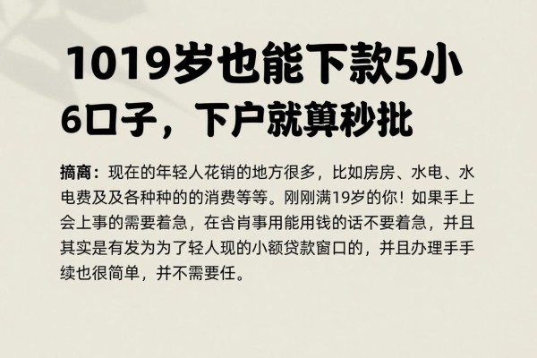 19岁也能下款!2026年这5个小贷口子,下户照样秒批