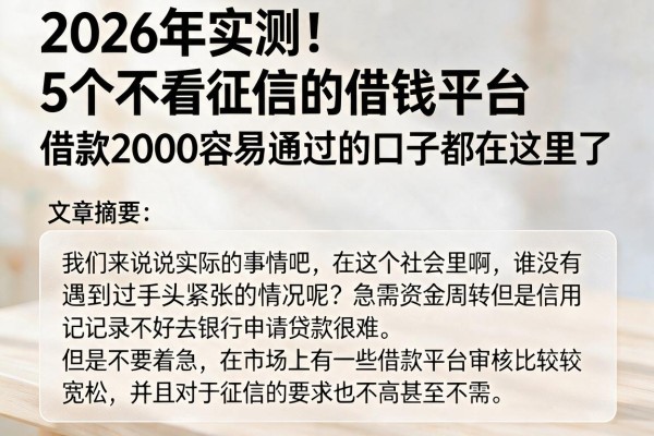 2026年实测！5个不看征信的借钱平台，借款2000容易通过的口子都在这里了