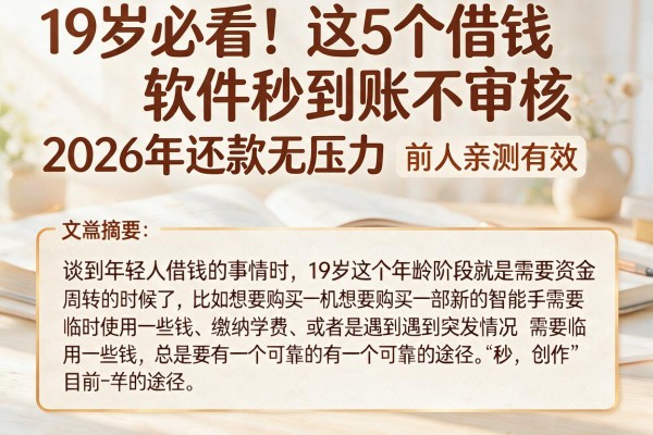 19岁必看！这5个借钱软件秒到账不审核，2026年还款无压力，前人亲测有效