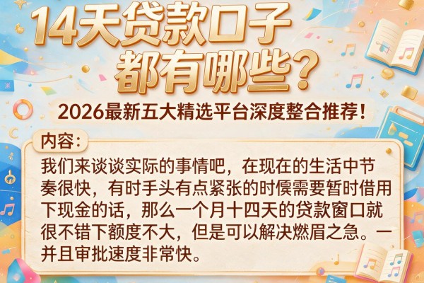 14天贷款口子都有哪些？2026最新五大精选平台深度整合推荐！