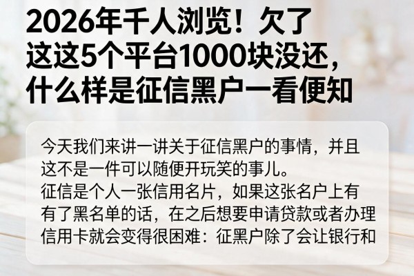 2026年千人浏览！欠了这5个平台1000块没还，什么样是征信黑户一看便知