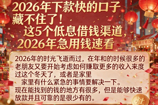 2026年下款快的口子藏不住了!这5个低息借钱渠道,2026年急用钱速看