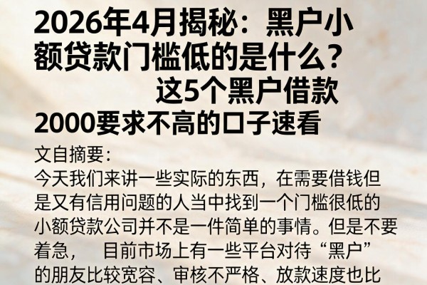 2026年4月揭秘:黑户小额贷款门槛低的是什么?这5个黑户借款2000要求不高的口子速看