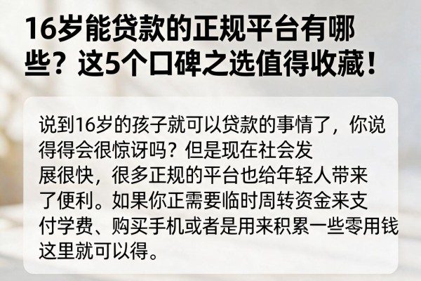 16岁能贷款的正规平台有哪些?这5个口碑之选值得收藏!