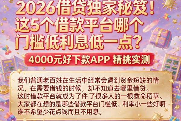 2026借贷独家秘笈!这5个借款平台哪个门槛低利息低一点?4000元好下款APP精挑实测