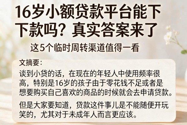 16岁小额贷款平台能下款吗？真实答案来了，这5个临时周转渠道值得一看