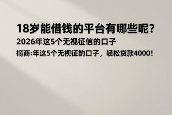 18岁能借钱的平台有哪些呢?2026年这5个无视征信的口子,轻松贷款4000!