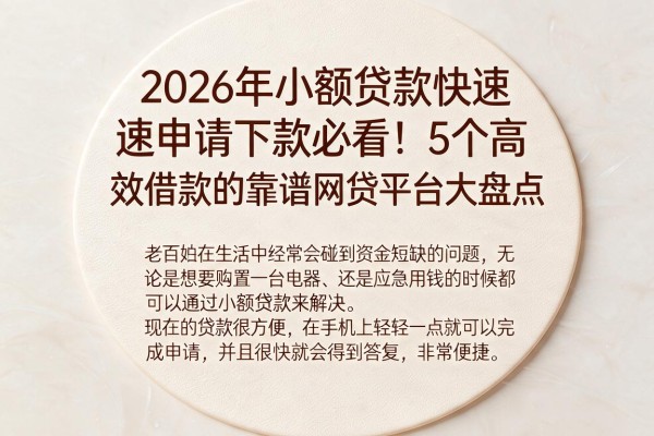 2026年小额贷款快速申请下款必看!5个高效借款的靠谱网贷平台大盘点