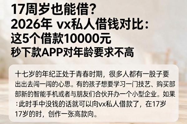 17周岁也能借?2026年vx私人借钱对比:这5个借款10000元秒下款APP对年龄要求不高