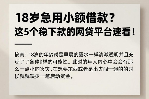 18岁急用小额借款？这5个稳下款的网贷平台速看！