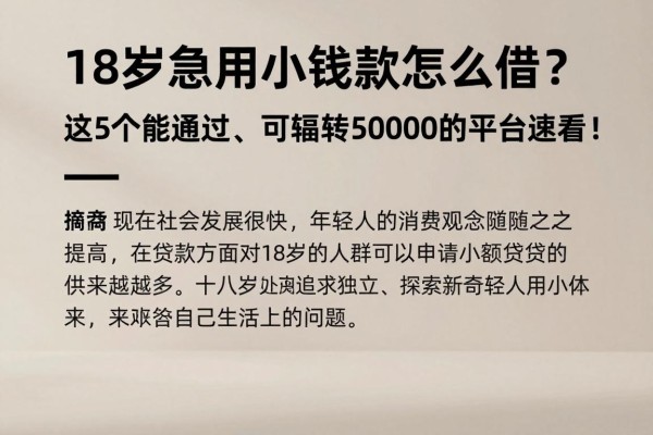 18岁急用小额贷款怎么借？这5个能通过、可周转50000的平台速看！