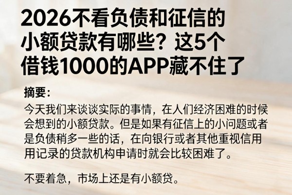 2026不看负债和征信的小额贷款有哪些?这5个借钱1000的APP藏不住了