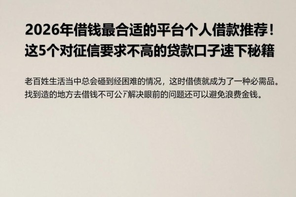 2026年借钱最合适的平台个人借款推荐!这5个对征信要求不高的贷款口子速下秘籍