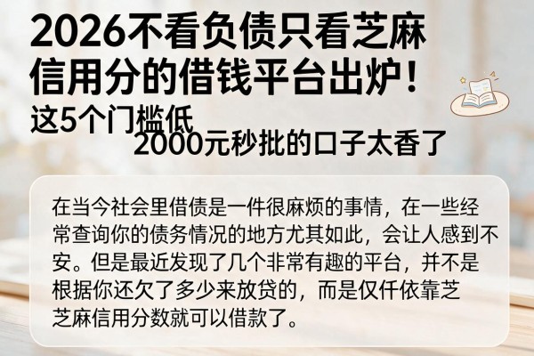 2026不看负债只看芝麻信用分的借钱平台出炉!这5个门槛低、2000元秒批的口子太香了