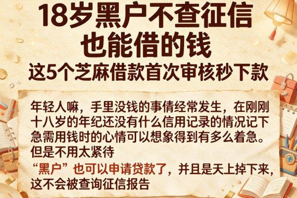 18岁黑户不查征信也能借的钱，这5个芝麻借款首次审核秒下款