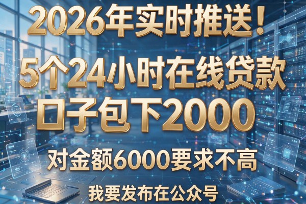 2026年实时推送！5个24小时在线贷款口子包下2000，对金额6000要求不高