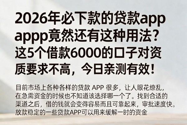 2026年必下款的贷款app竟然还有这种用法？这5个借款6000的口子对资质要求不高，今日亲测有效！
