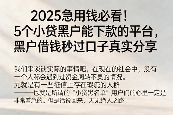 2025急用钱必看！5个小贷黑户能下款的平台，黑户借钱秒过口子真实分享