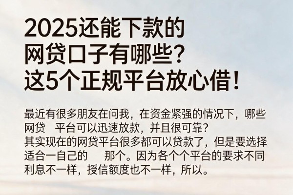 2025还能下款的网贷口子有哪些？这5个正规平台放心借！