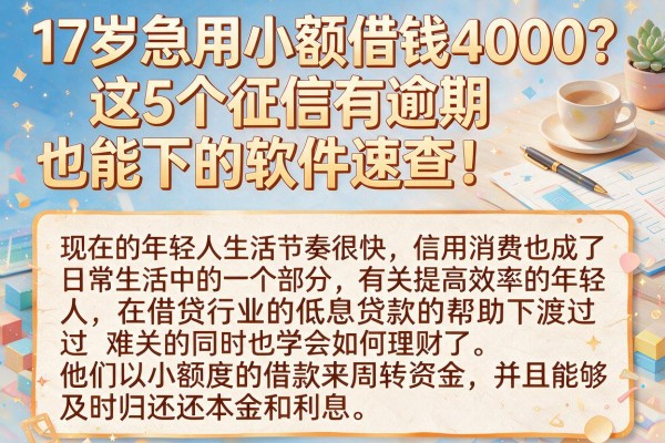 17岁急用小额借钱4000？这5个征信有逾期也能下的软件速查！