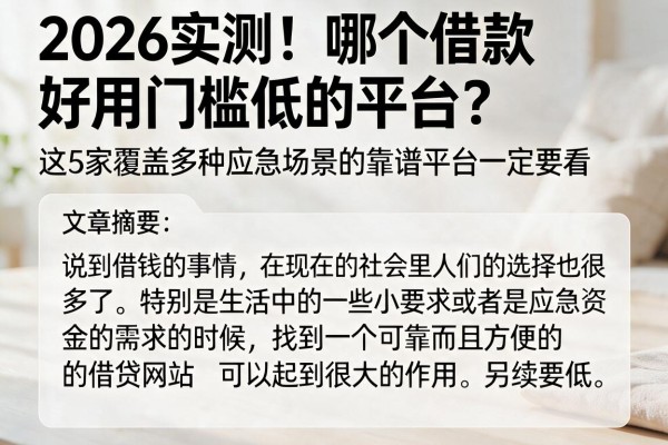 2026实测!哪个借款好用门槛低的平台?这5家覆盖多种应急场景的靠谱平台一定要看
