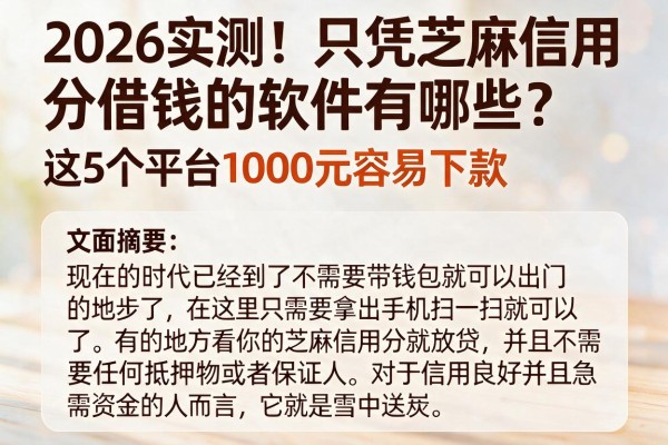 2026实测!只凭芝麻信用分借钱的软件有哪些?这5个平台1000元容易下款