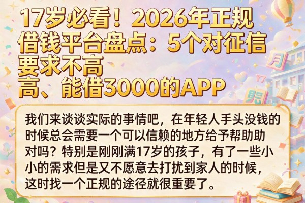 17岁必看！2026年正规借钱平台盘点：5个对征信要求不高、能借3000的APP