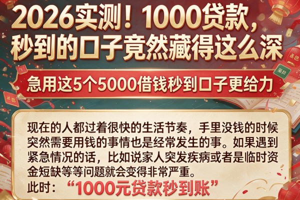 2026实测！1000贷款秒到的口子竟然藏得这么深，急用这5个5000借钱秒到口子更给力