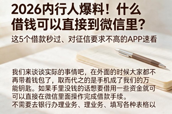 2026内行人爆料!什么借钱可以直接到微信里?这5个借款秒过、对征信要求不高的APP速看