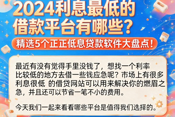2024利息最低的借款平台有哪些?精选5个正规低息贷款软件大盘点!