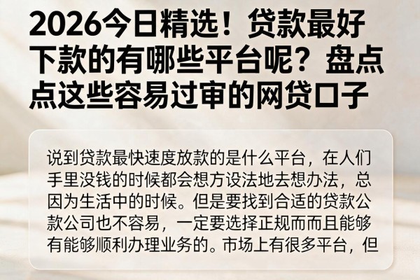 2026今日精选！贷款最好下款的有哪些平台呢？盘点这些容易过审的网贷口子