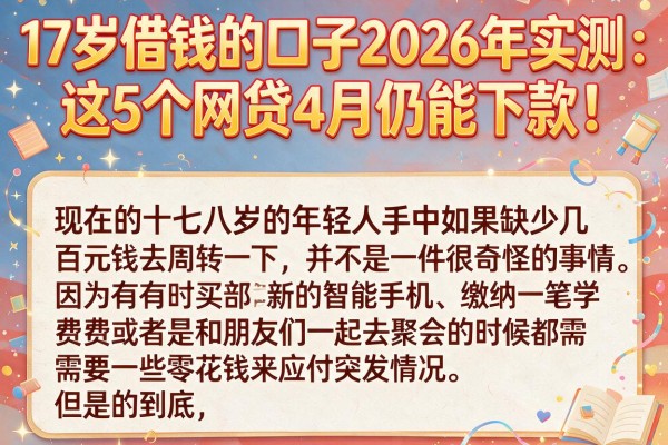 17岁借钱的口子2026年实测:这5个网贷4月仍能下款!