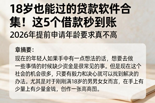 18岁也能过的贷款软件合集!这5个借款秒到账,2026年提前申请年龄要求真不高
