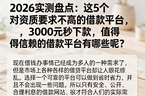 2026实测盘点：这5个对资质要求不高的借款平台，3000元秒下款，值得信赖的借款平台有哪些呢？