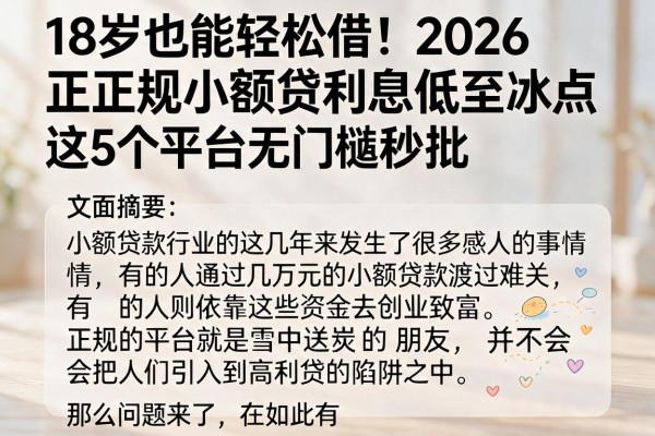 18岁也能轻松借!2026正规小额贷利息低至冰点,这5个平台无门槛秒批